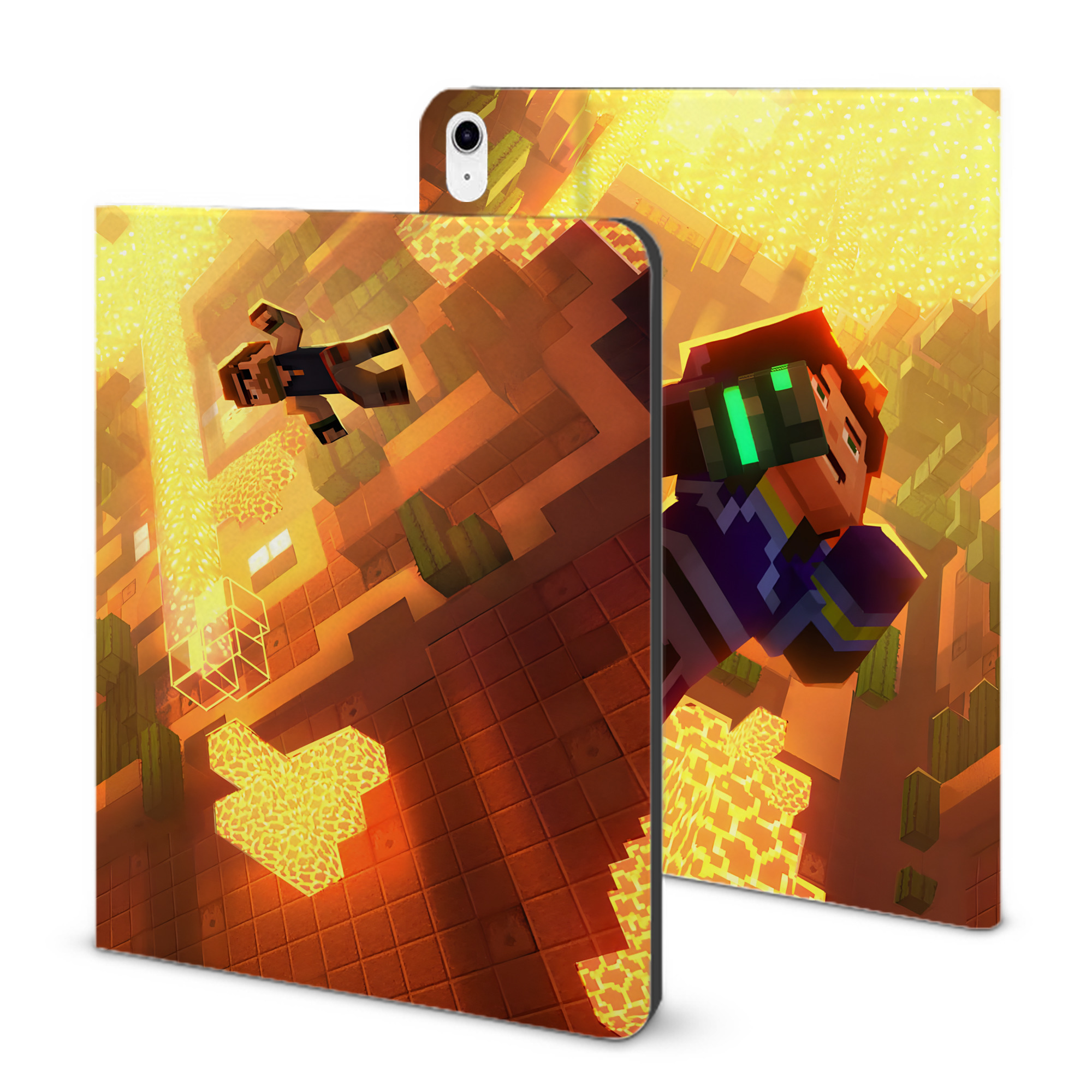 （画像用） マインクラフト ブロックの世界 Minecraft MC Block world IPad ケース ブック型 PUレザー TPU 耐衝撃 軽量 薄型 ペン収納なし 全面保護 IPad 各モデル対応